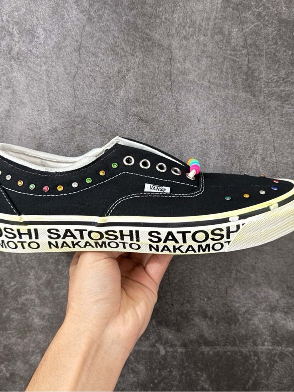 Vans Black Canvas Low-Top Sneaker with Multicolored Stud Accents